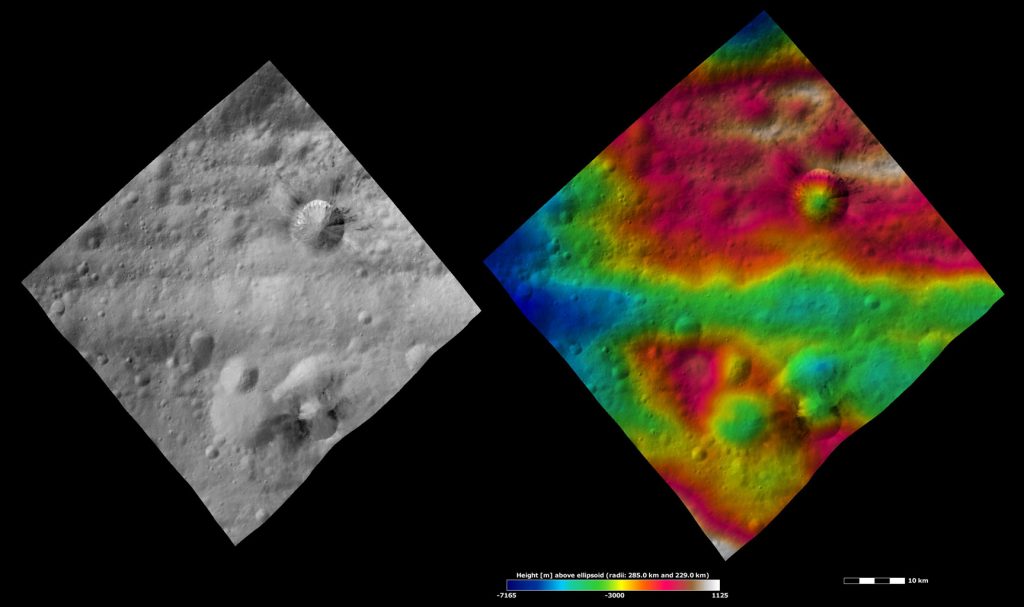 Divalia Fossa and Rubria and Occia Craters, Apparent Brightness and Topography