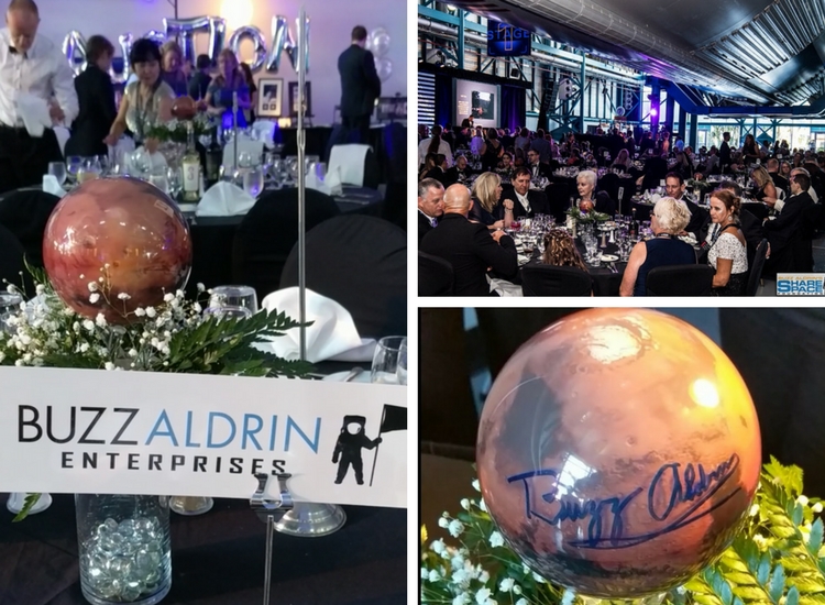 Photos of  Bullz Aldrin's Sharespace Gala and signed Mars MOVA Globes